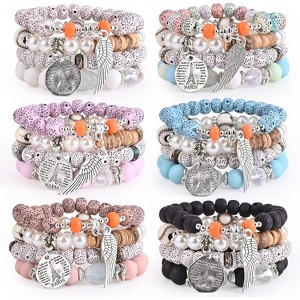 6 Sets Bohemian Stackable Stretch Bracelets Multi-color Boho Jewelry for Women with Various Charms - 1 of 4