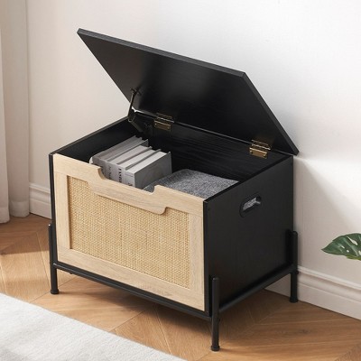 Wooden Look Storage Chest with Safety Hinge, Rattan Storage Trunk, Sturdy Storage Bench, Entryway Storage Bench, Toy Chest Organizer