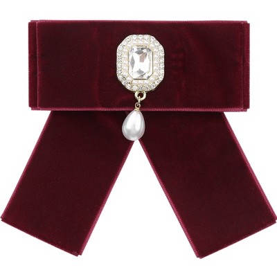 INSPIRE CHIC Women's Velvet Sweet Bowknot Brooch Rhinestone Pin Collar Bow Ties with Beads
