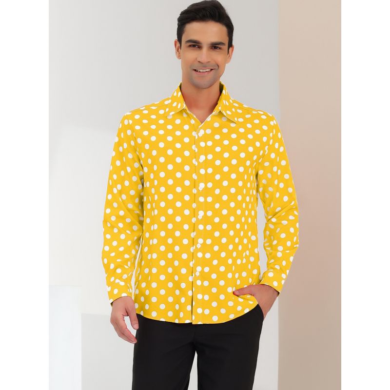Lars Amadeus Men's Polka Dots Long Sleeve Slim Fit Dress Button Down Shirt, 2 of 7