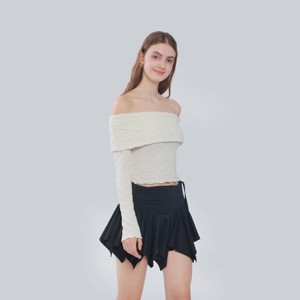 Women's Slim Fit Long Sleeve Off the Shoulder Knit Wrap Top - Wild Fable™ - 1 of 4
