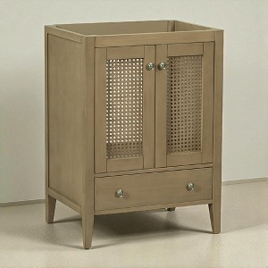 24" Bathroom Vanity Base Only, Freestanding Natural Cabinet with Rattan Doors, Drawer, Acacia Wood Frame, No Sink - 1 of 4