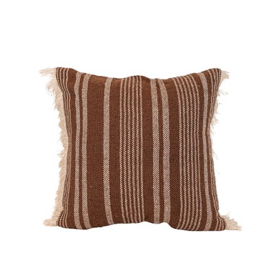 Foreside Home & Garden Tan Border Stripe 18x18 Hand Woven Filled Pillow