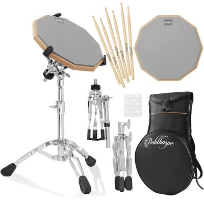 Ashthorpe Drum Practice Pad Set with Snare Stand - 12" Double-Sided Silent Drum Kit with Drumsticks and Carrying Bag