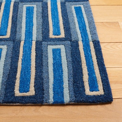 Ivory and Blue Geometric Wool 6' x 9' Handmade Tufted Rug
