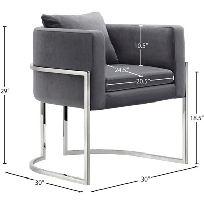 Pippa Grey Velvet Upholstered Accent Chair with Chrome Base