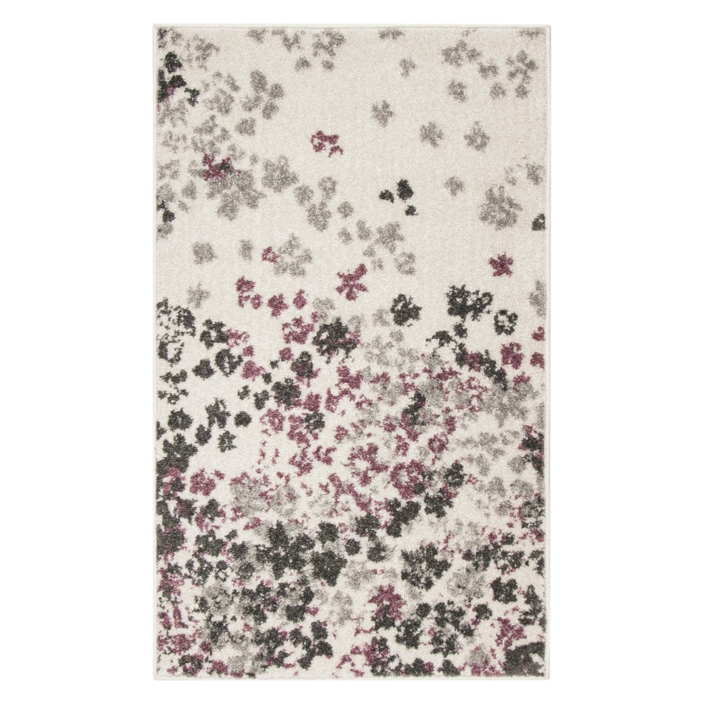 2'6inx4' Floral Accent Rug Ivory/Purple - Safavieh