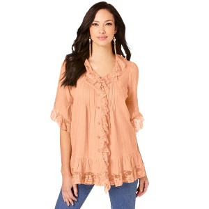 Roaman's Women's Plus Size Whitney Lace Shirt - 1 of 4