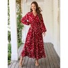 Women's Bohemian Floral Print Maxi Dress - V-Neck Long Sleeve Wedding Guest Gown, Flowy Beach Dress - 3 of 4