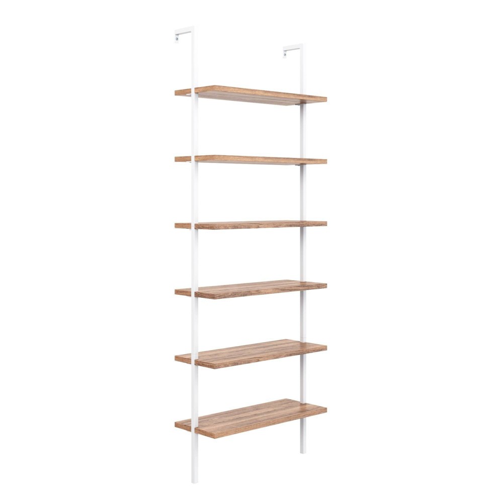 Photos - Garden & Outdoor Decoration 85" Theo 6 Tier Wood Wall Mount Ladder Bookshelf Rustic Oak/White Metal - Nathan James
