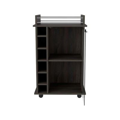 Vynxaria 37-Inch Bar Serving Carts, Mobile Beverage Station with Wine Cubbies, Carbon Espresso Finish
