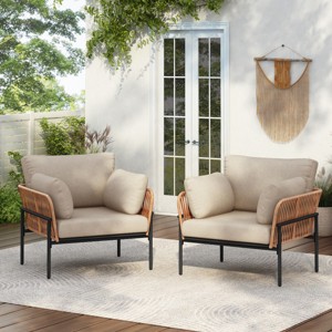 Modern Outdoor Lounge Chair, 36" Iron Lounge Chair with Rope Weave Design, Chairs with Iron Legs and PE Cushions-Coolbibila - 1 of 4