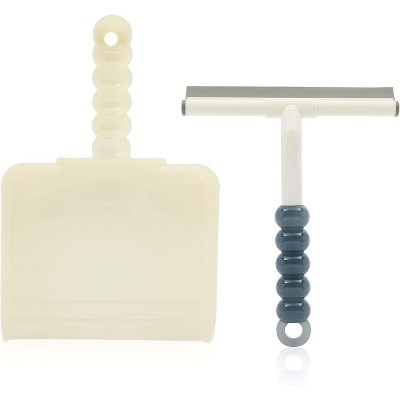 Okuna Outpost Set of 2 Mini Shower Squeegee & Dust pan Set for Shower Door, Window & Mirror, White