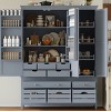 73" H Wooden Freestanding Kitchen Pantry Cabinet,Large Kitchen Storage Cabinet,Cabinet with Drawers,Door Shelves and Pull-Out Trays-Coolbibila - 2 of 4