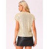 Allegra K Women's Sequin Short Sleeve V Neck Party Sparkly Metallic Top - 4 of 4