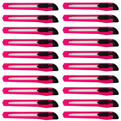 MotoProducts Bulk 5" Box Cutters Neon Pink with Snap-Off Blades and Safety Locks