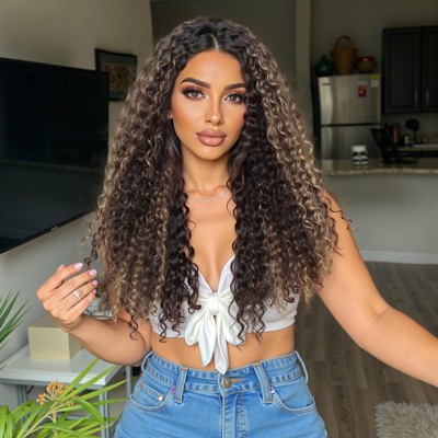 Jessie's Wig 22 Inch Curly 13*3.5 Synthetic Lace Wigs Blonde Highlights 1 Pc/Pack