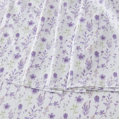 Lavender Floral Full Size Microfiber Sheet Set with Pillowcases
