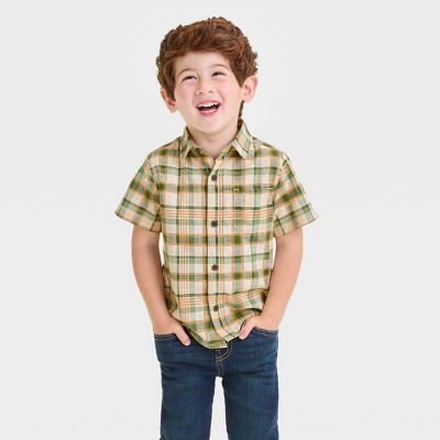 Image of Toddler Boys' Short Sleeve Woven Shirt - Cat & Jack™ Green 12M