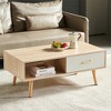 OUTSUPPLY Modern Rectangle Coffee Table with Sliding Drawer, Solid Wood Legs - 3 of 4