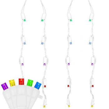 Novelty Lights Christmas Rainbow Color (RE/BL/GR/YE/PU) LED Icicle Lights on White Wire 70 Bulbs