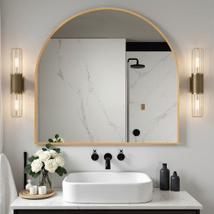 1-Piece 30 In.H x 27 In.W Aluminum Alloy Thin Edged Right Angled Arch Black Hanging Mirror Wall Mirror - 1 of 4