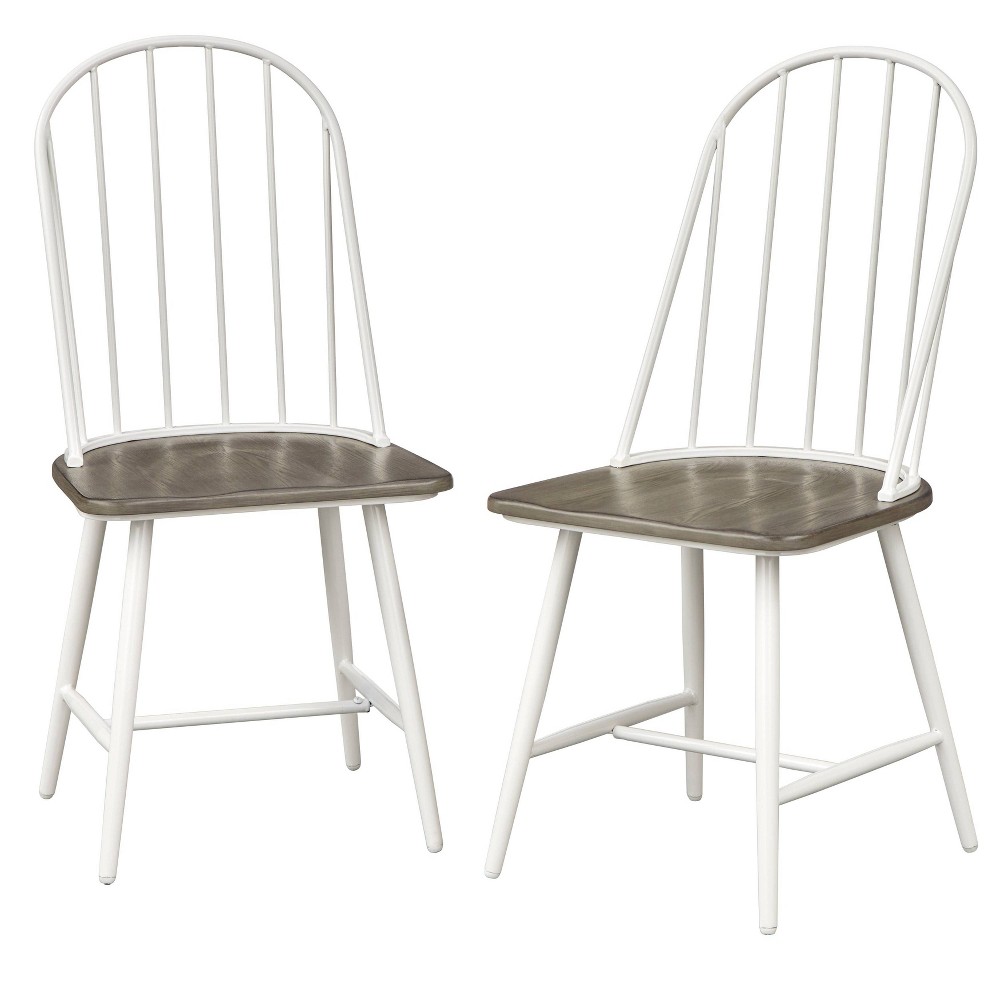 Set of 2 Milo Windsor Metal with Wood Seat Dining Chairs White/Charcoal Gray - Buylateral: Modern Farmhouse Style, Armless High Back