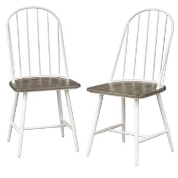Set of 2 Milo Windsor Metal with Wood Seat Dining Chairs White/Charcoal Gray - Buylateral