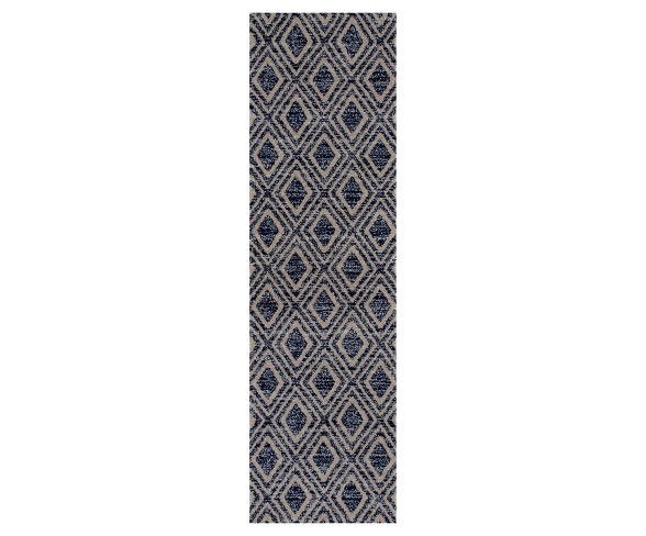 Navy Blue Abstract Woven Runner - (2'X8') - Art Carpet