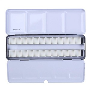 MEEDEN Empty Watercolor Tin Palette, Medium Travel Metal Paint Box with 26 Pcs Half Pans - 1 of 4