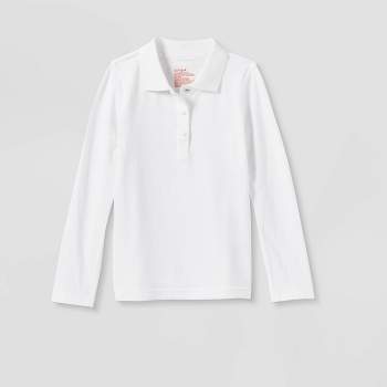 Girls' Adaptive Long Sleeve Polo Shirt - Cat & Jack™ White 