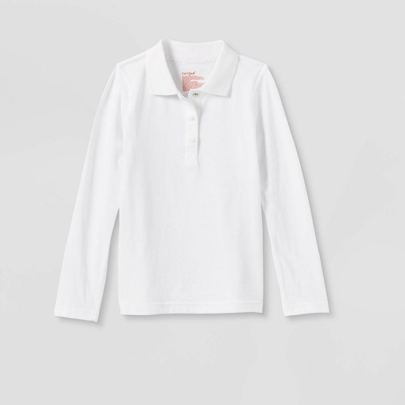Girls' Adaptive Long Sleeve Polo Shirt - Cat & Jack™ White , 1 of 4