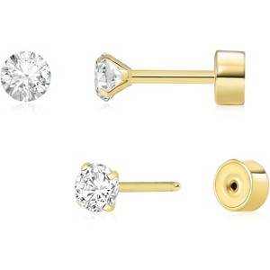 14K Gold Plated Flat Back CZ Stud Earrings for Cartilage, Tragus & Helix Piercings - 1 of 4
