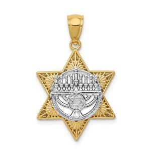 Black Bow Jewelry 14k Two Tone Gold 3D Star of David & Menorah Pendant, 17 x 27mm - 1 of 4