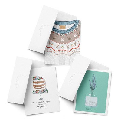 Easter Assorted Greeting Card Pack (3ct) "Easter Sweater, Fancy Wishes Cake, Lavender Thanks" by Ramus & Co