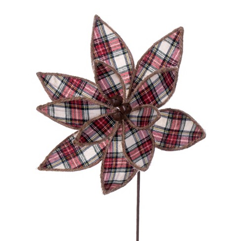 10 Pieces Buffalo Plaid Poinsettias Artificial Christmas Flowers