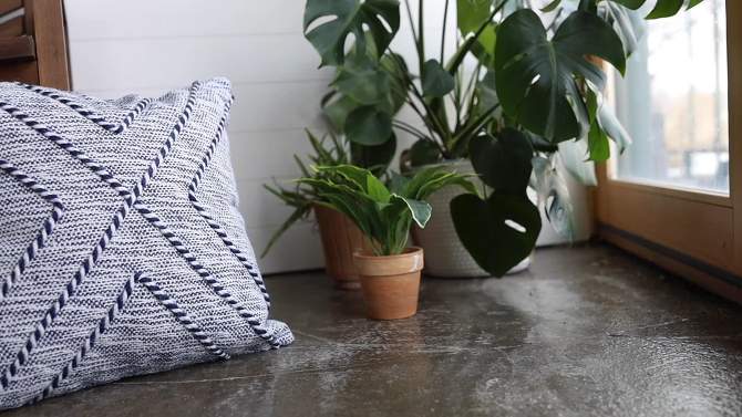 White & Blue Cross Stripe 18X18 Hand Woven Filled Outdoor Pillow - Foreside Home & Garden, 2 of 7, play video