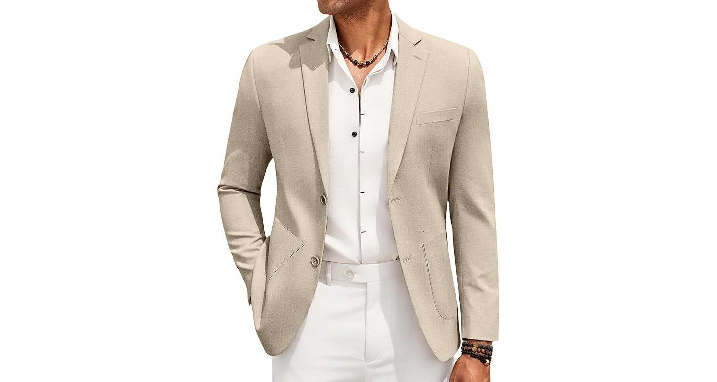 Мужской пиджак COOFANDY Casual Linen Blazer Jacket Lightweight Sport Coats Two Button Suit Jackets Beige, цвет: Бежевый — фото 1