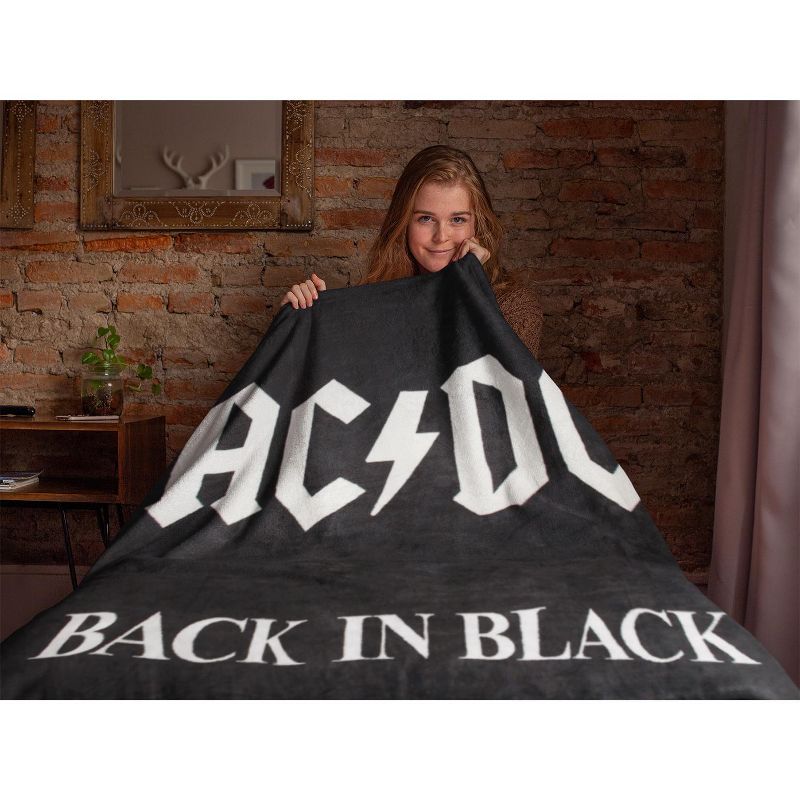 AC/DC Back In Black Super Soft And Cuddly Fleece Plush Throw Blanket Black, 3 of 6