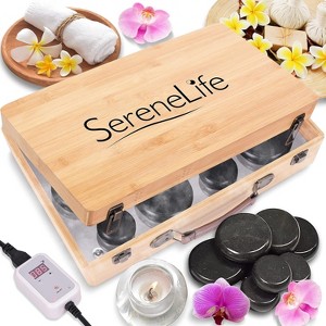 SereneLife Hot Stone Massage Kit - Portable Electric Heated Basalt Rock Therapy Set with Digital Controller (PSLMSGST65.5) - 12 Stones - 1 of 4