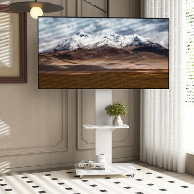 TV Stand With Shelf For TVs Up To 75",Floor Stand With Mount On Lockable Wheels,Mobile TV Stand Modern,TV Stand Corner - The Pop Home