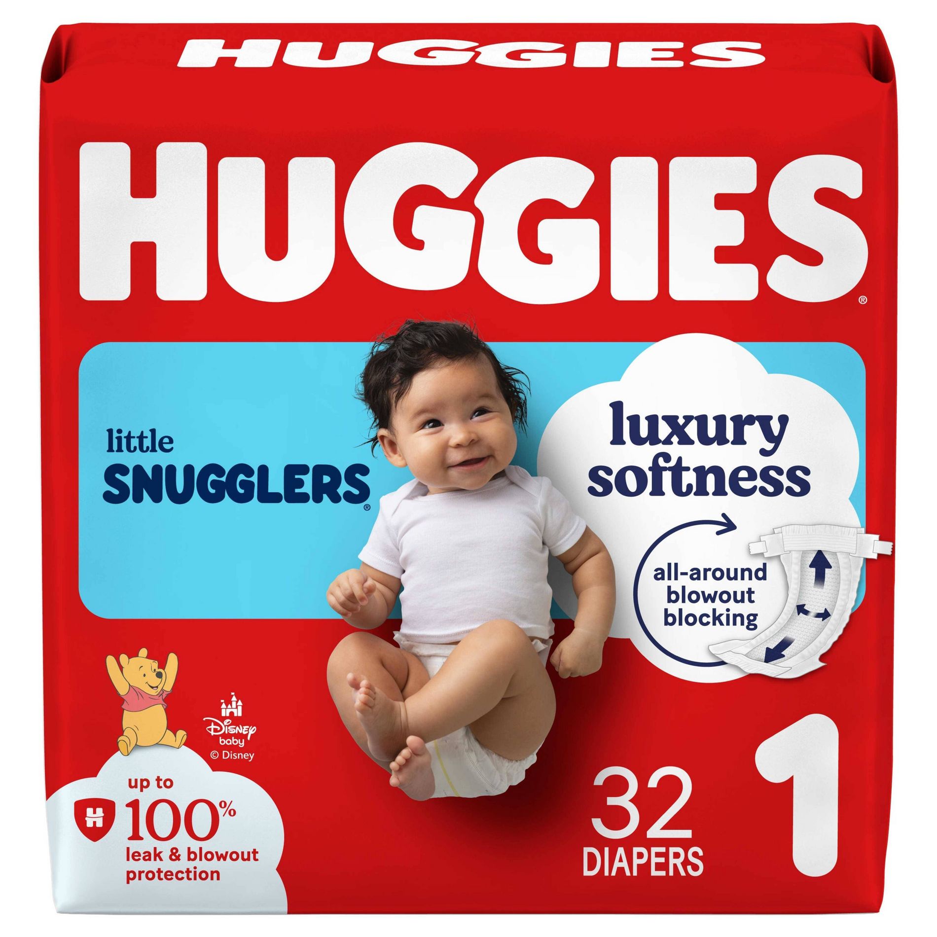 Huggies Little Snugglers Diapers - Size 1 - 32ct: Wetness Indicator, 8-14lbs, Cotton, No Fragrance Added