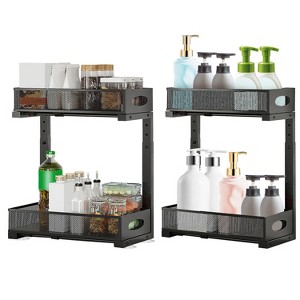 NewHome "2Pcs Under Sink Organizer, 2-Tier Pull-Out Cabinet Baskets with Adjustable Mesh Shelves for Storage" Black - 1 of 3