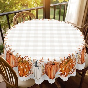 Fall Tablecloth Pumpkin Maple Leaf Prints for Thanksgiving, Harvest Festivals, Holiday Celebrations Home Decor - 1 of 4