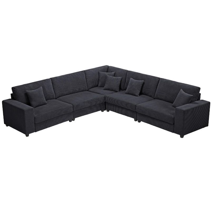 117.2" Modular Sectional Sofa Set, Corduroy Upholstered Deep Seat Comfy Sofa Couch-ModernLuxe, 5 of 12