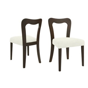 Christopher Knight Home Set of 2 Aaron Rubberwood Upholstered Dining Chairs with Curved Open Back Beige/Dark Brown - 1 of 4