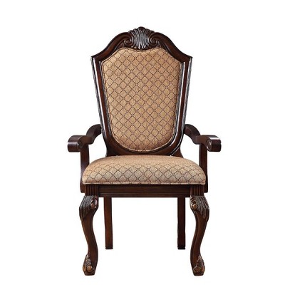 Espresso Floral Wood 29" Accent Dining Chair with Arm Rest