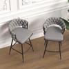 Okak 28" Technical Leather Woven Bar Stool Set of 2, 360 Swivel Chairs with Back Footrest Upholstered Arm Chair for Kitchen Island - 2 of 4