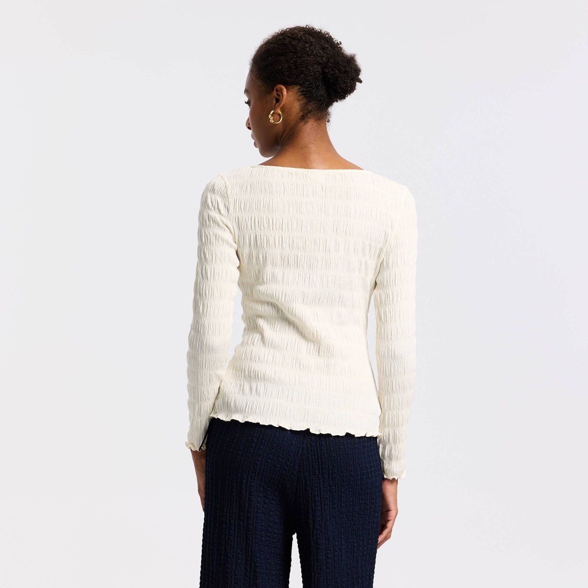 Women's Long Sleeve Boat Neck Crinkle Top - A New Day™ - thumbnail 6