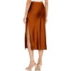 Women's Satin Midi Skirt - High Waist Slit Design with Comfortable Elastic Waistband Caramel - 3 of 4